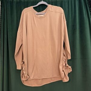 Cupio Long Sleeve Sweater in Blush with Ruffled Side Slits Sz 1X